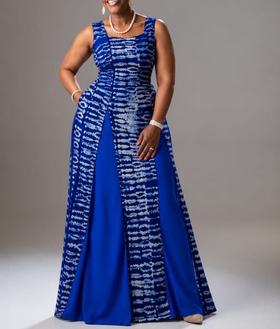 Robe longue élégante en wax bleu royal