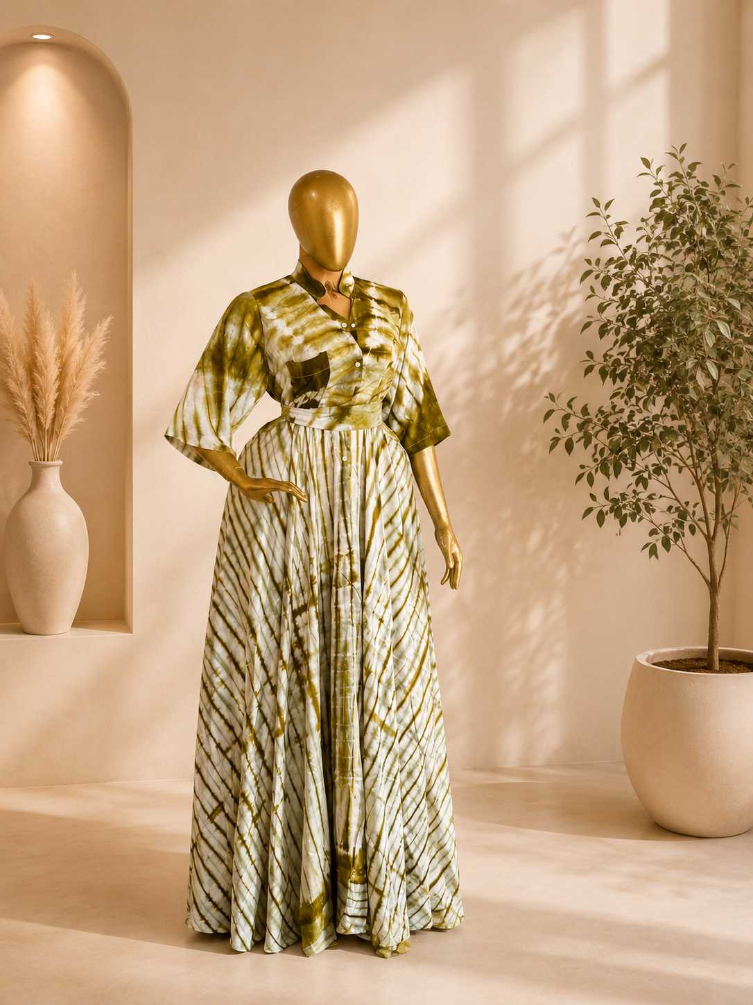 Robe Chemise Batik Olive Élégance, vue 1